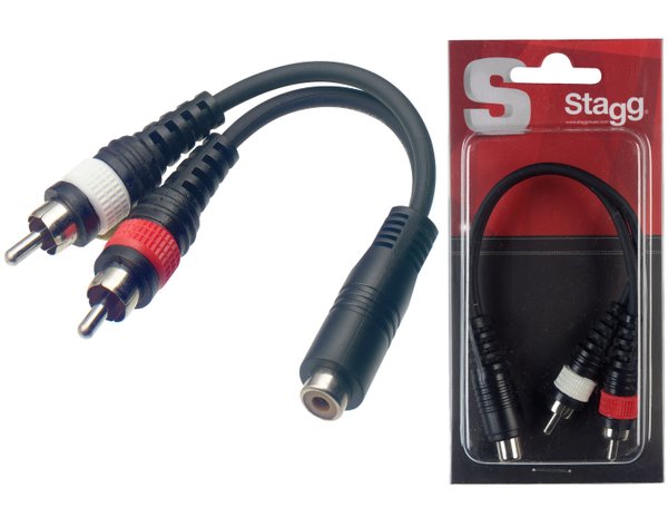 Stagg YC-0,1/1CF2CH 1 x female RCA plug/ 2 x male RCA plug adaptor cable in blister packaging