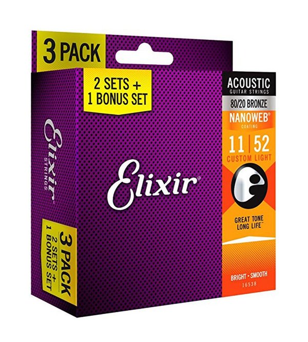 Elixir EL16538 pack 2+1 Mute 11027 11-52 Corde per Acustica